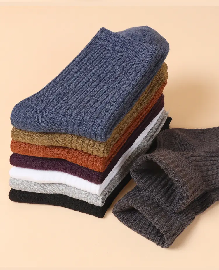 Socks tube socks cotton autumn and winter men's and women's socks vertical stripes slimming sweat-absorbent deodorant double needle cotton stockings stall — feature 17