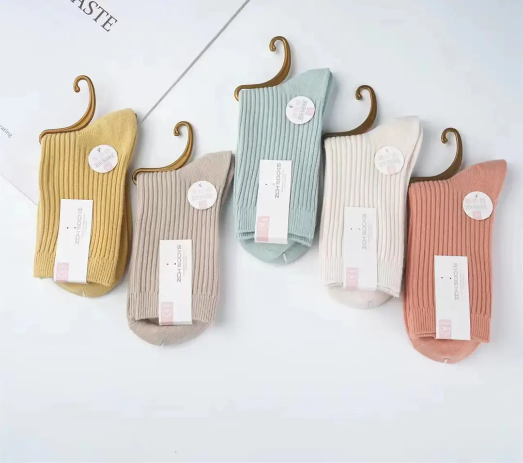 Zhuji socks men's solid color Japanese double needle tube socks autumn and winter new thick combed cotton business men's socks wholesale