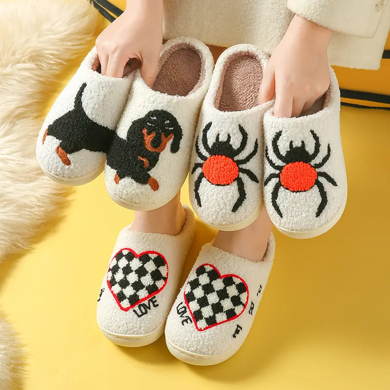 Cross-border foreign trade wholesale cotton slippers for men and women in autumn and winter home use non-slip fleece-lined thick-soled warm cartoon wool cotton