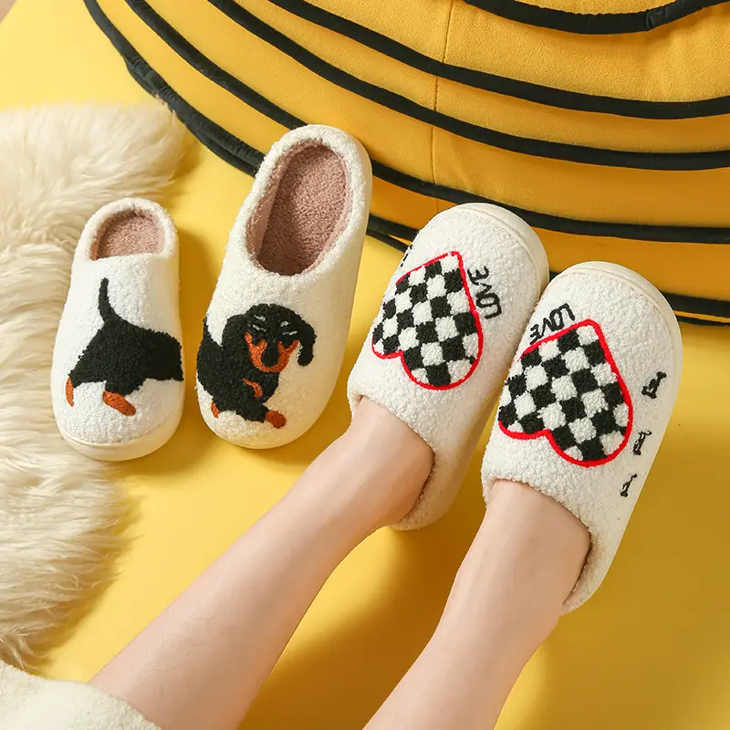 Cross-border foreign trade wholesale cotton slippers for men and women in autumn and winter home use non-slip fleece-lined thick-soled warm cartoon wool cotton