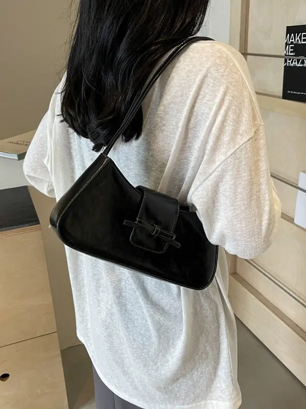 Black Women's Shoulder Bag with Bow Design