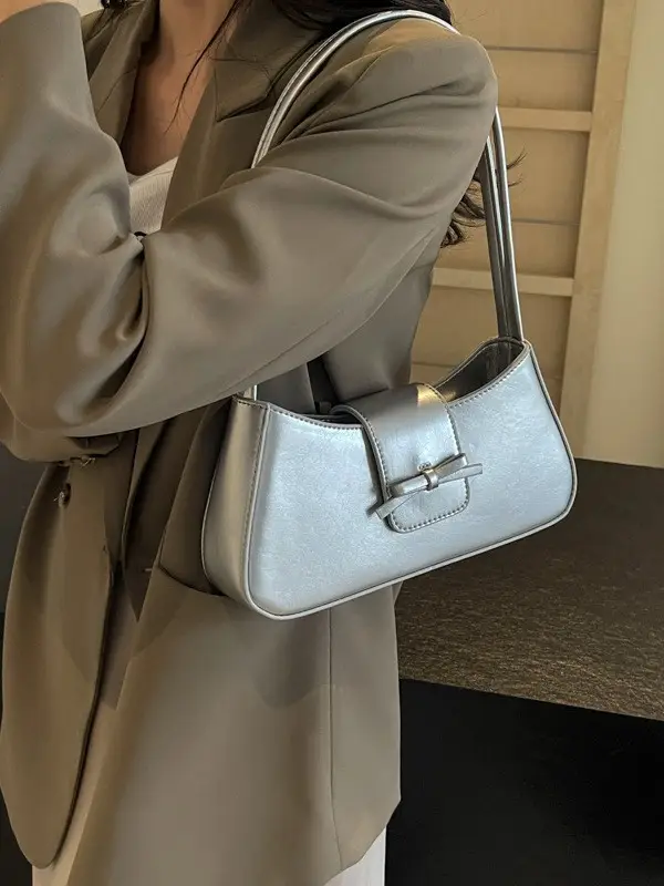 Black Women's Shoulder Bag with Bow Design