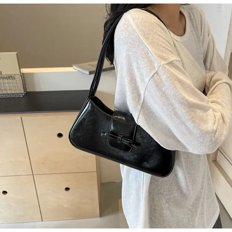 Black Women's Shoulder Bag with Bow Design — feature 14