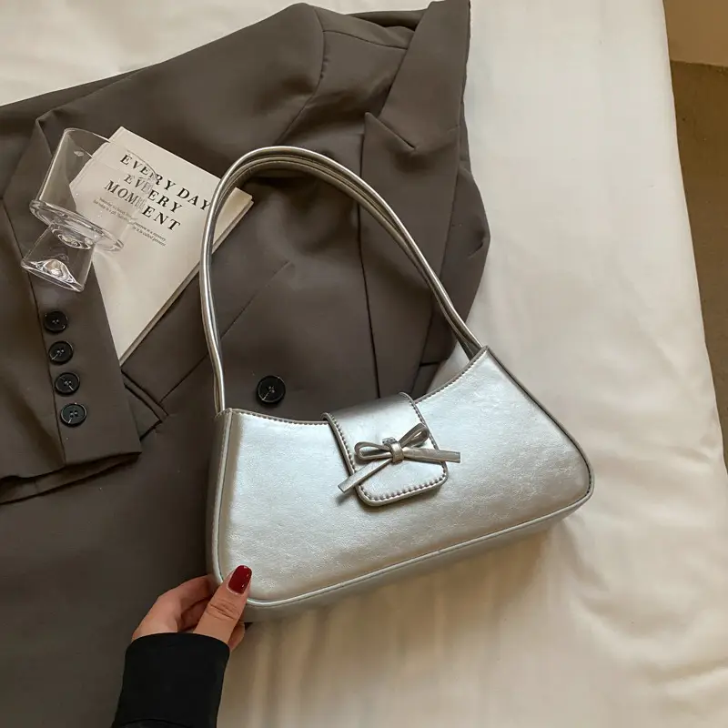 Black Women's Shoulder Bag with Bow Design