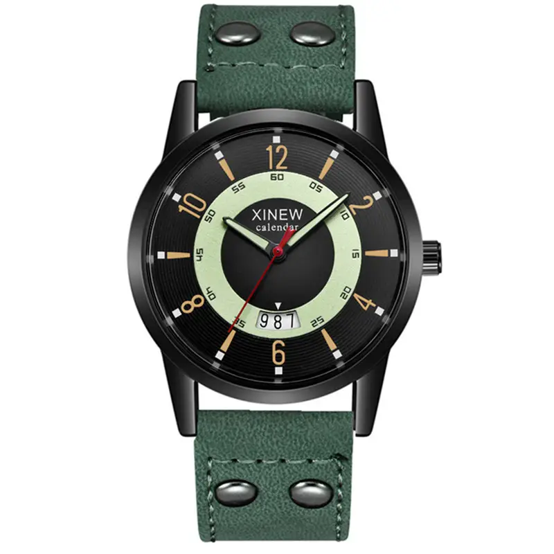 Men's Brown Leather Calendar Quartz Watch - Image 9