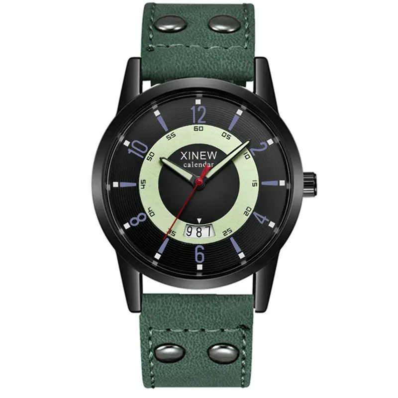 Men's Brown Leather Calendar Quartz Watch - Image 10