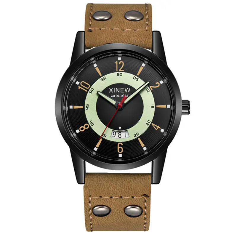 Men's Brown Leather Calendar Quartz Watch - Image 13