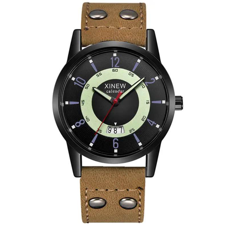 Men's Brown Leather Calendar Quartz Watch - Image 16