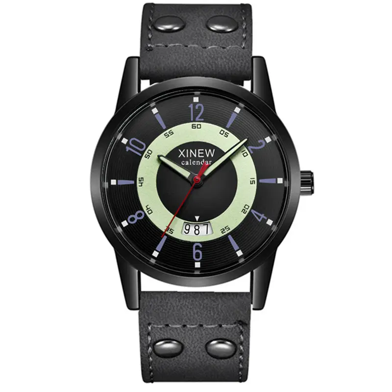 Men's Brown Leather Calendar Quartz Watch - Image 3