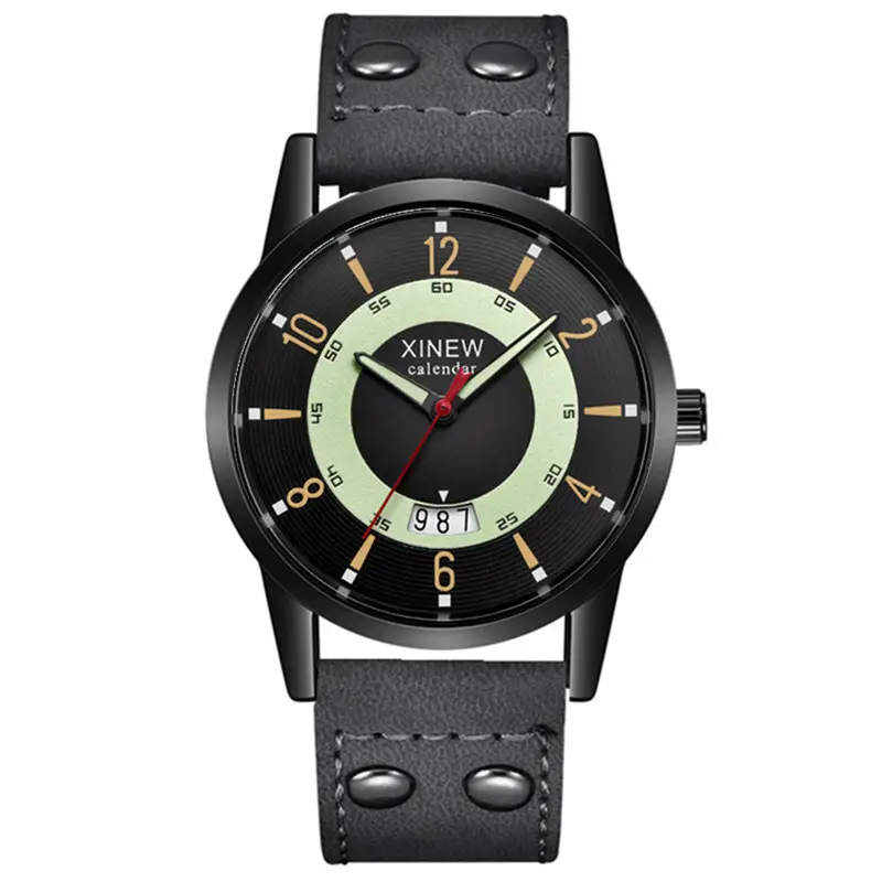 Men's Brown Leather Calendar Quartz Watch - Image 4