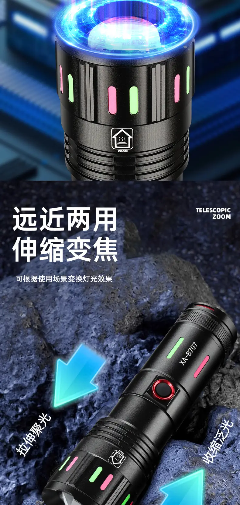 Two-in-One Explosive White Laser Flashlight with TYPE-C Charging β feature 4