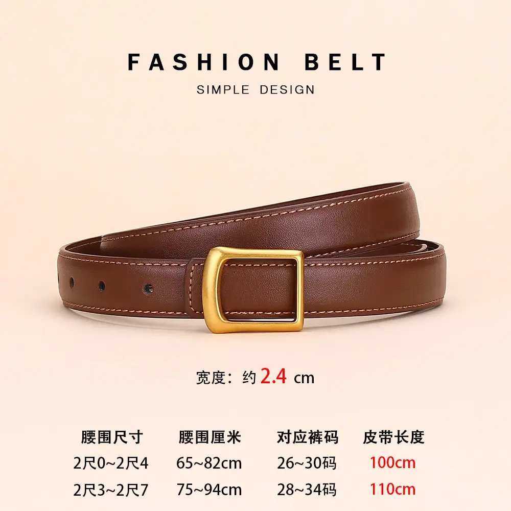 Women Square Buckle Genuine Leather Belt 24cm - Image 3
