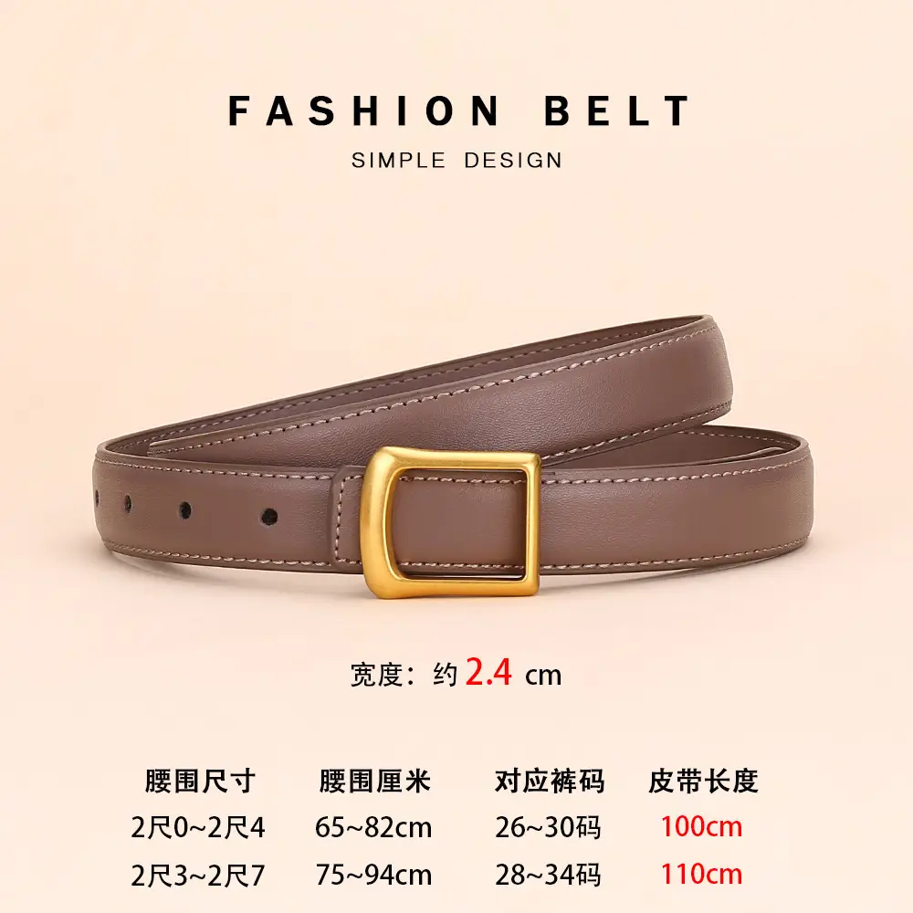 Women Square Buckle Genuine Leather Belt 24cm - Image 4