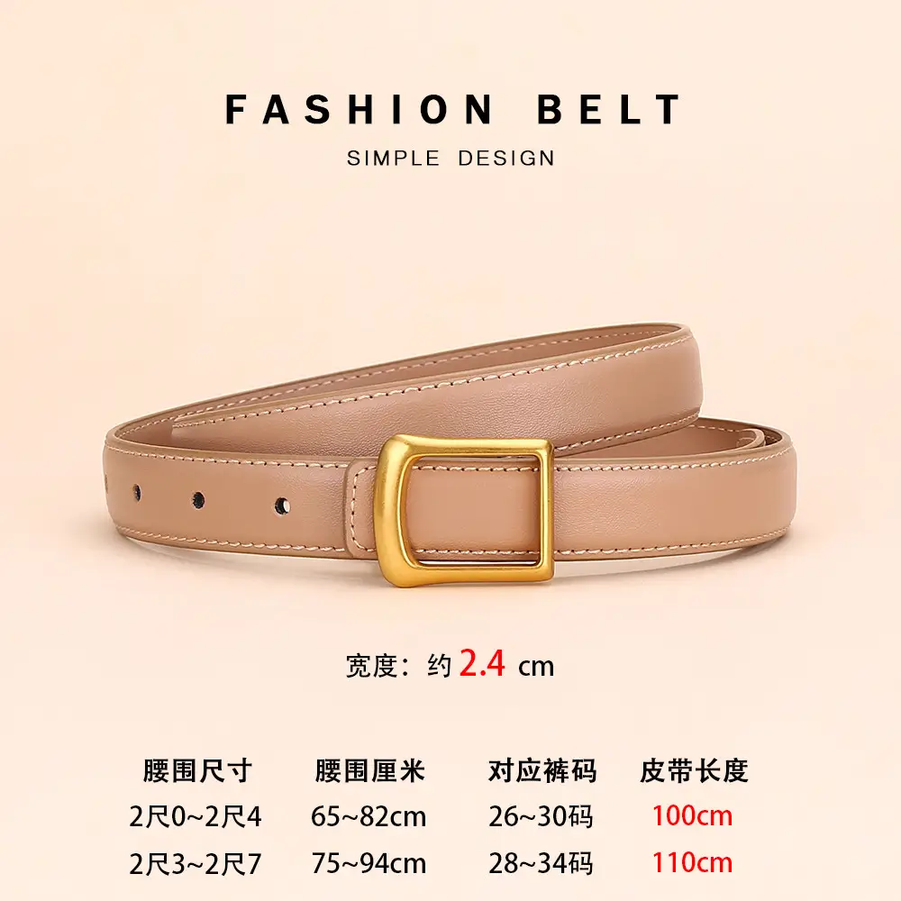 Women Square Buckle Genuine Leather Belt 24cm - Image 5