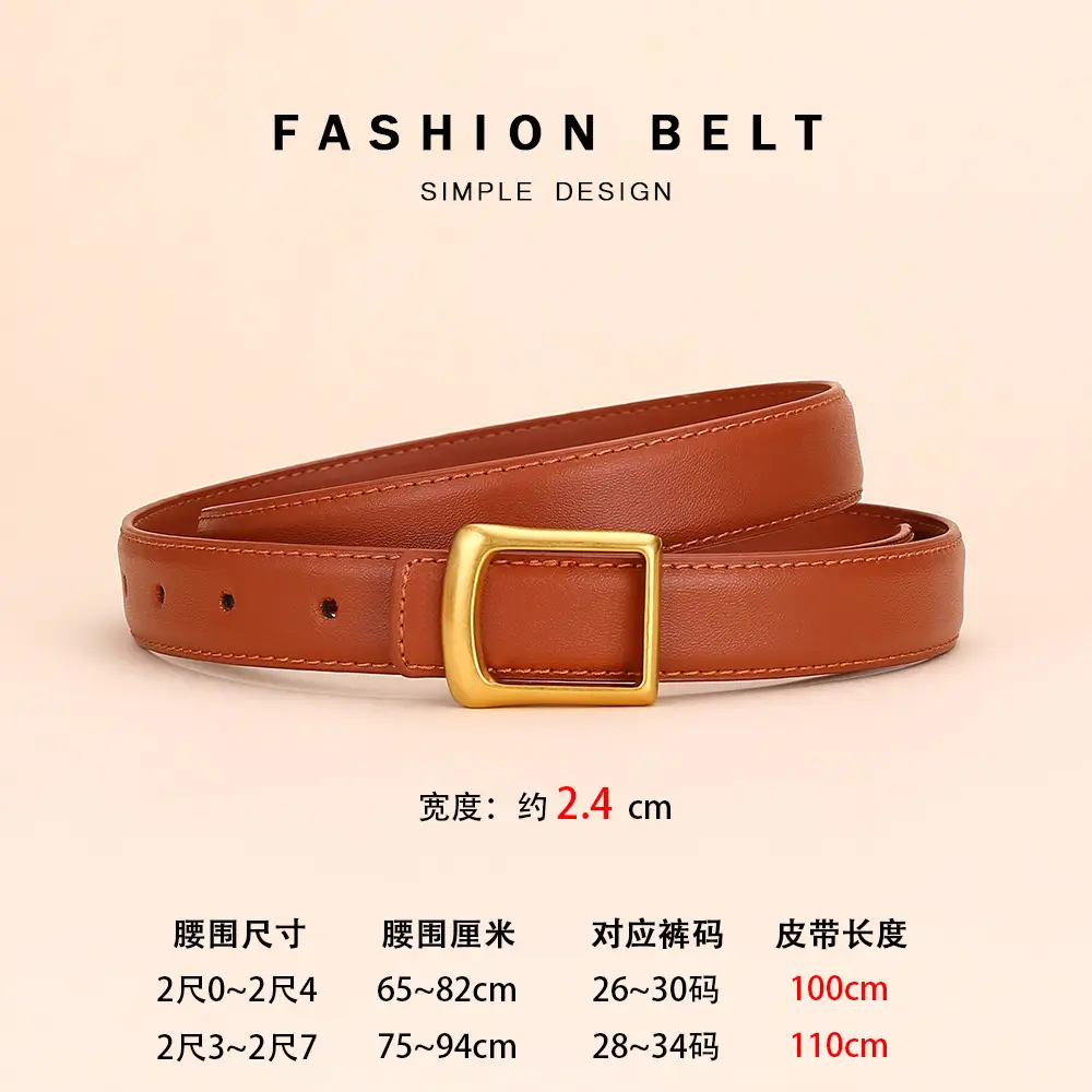 Women Square Buckle Genuine Leather Belt 24cm - Image 6