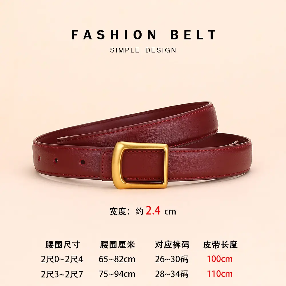Women Square Buckle Genuine Leather Belt 24cm - Image 7