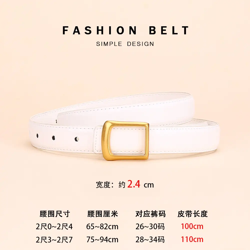 Women Square Buckle Genuine Leather Belt 24cm - Image 9
