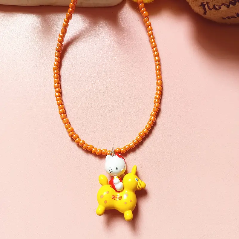 Cute Cartoon Necklace for Women Orange Beaded - Image 3