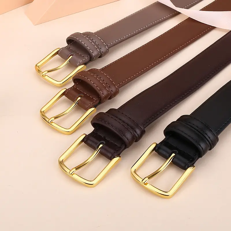 Black Leather Belt with Gold Buckle for Women - Image 5