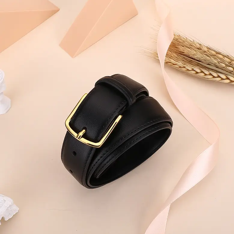 Black Leather Belt with Gold Buckle for Women - Image 6