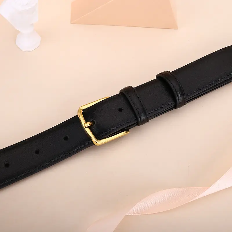 Black Leather Belt with Gold Buckle for Women - Image 7