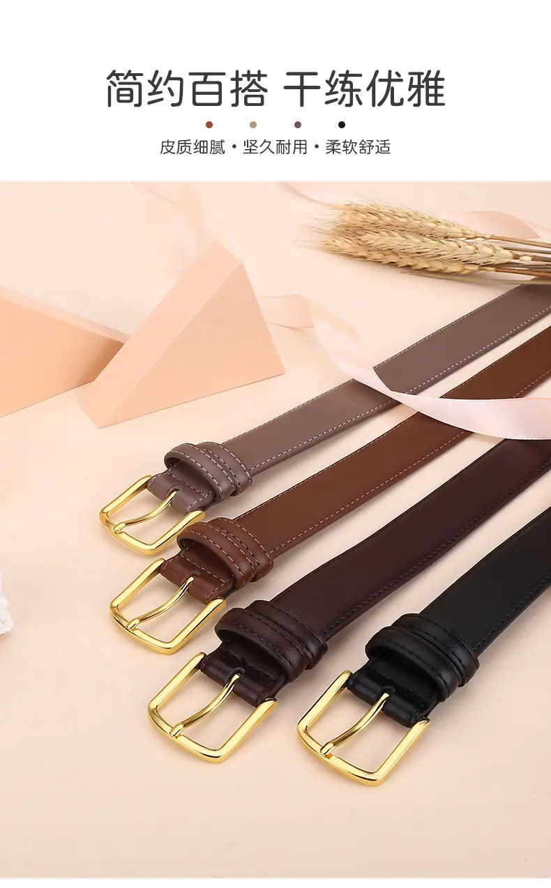 Black Leather Belt with Gold Buckle for Women — feature 2