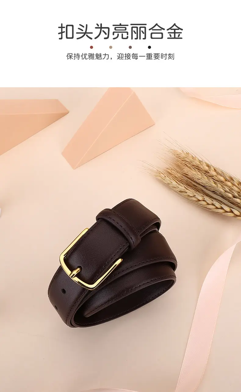 Black Leather Belt with Gold Buckle for Women — feature 3