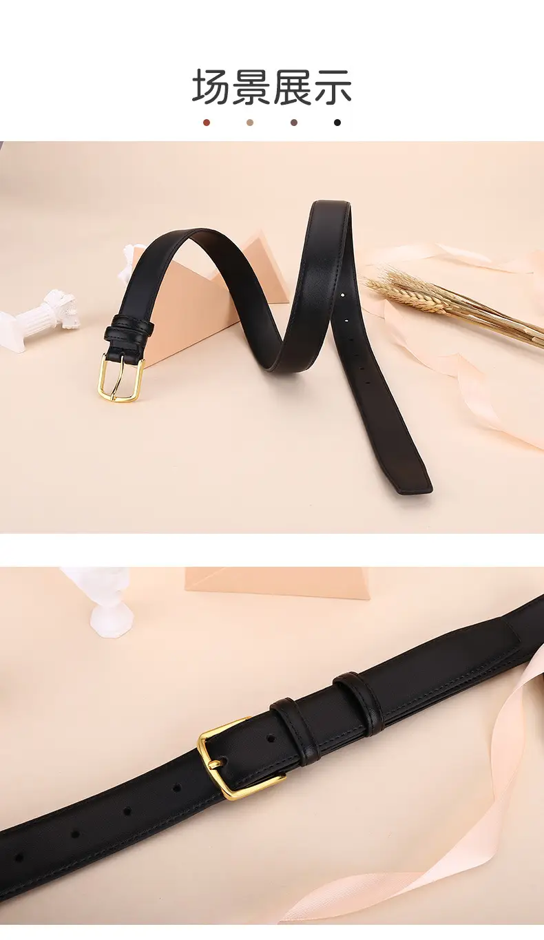 Black Leather Belt with Gold Buckle for Women — feature 7
