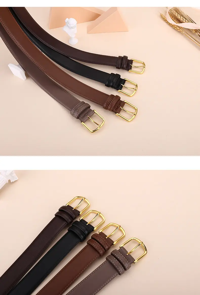 Black Leather Belt with Gold Buckle for Women — feature 8