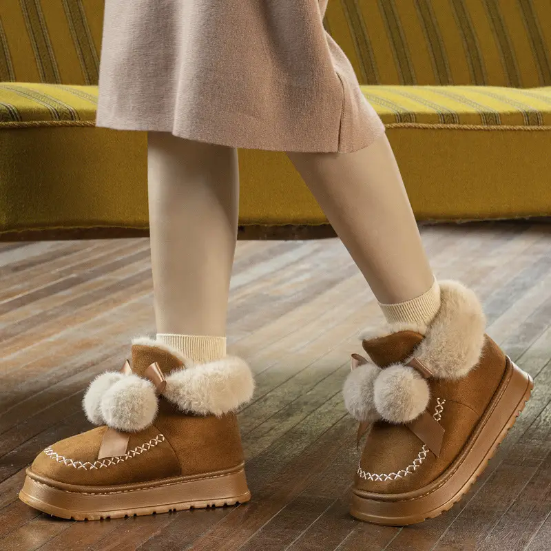 fleece-lined Cotton Slippers Women's Autumn and Winter Home Indoor Cute All-match Bag with Cotton Shoes Outer Wearing Warm Soft Sole Snow Boots - Image 7