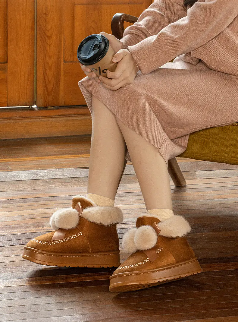 fleece-lined Cotton Slippers Women's Autumn and Winter Home Indoor Cute All-match Bag with Cotton Shoes Outer Wearing Warm Soft Sole Snow Boots — feature 3