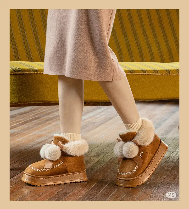 fleece-lined Cotton Slippers Women's Autumn and Winter Home Indoor Cute All-match Bag with Cotton Shoes Outer Wearing Warm Soft Sole Snow Boots — feature 5