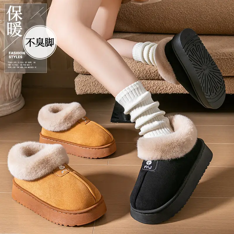 New Style Cotton Slippers Women's Winter Outfit Couple's Cotton Shoes fleece-lined Thickened Warm Mao Mao Slippers Bag with Snow Boots
