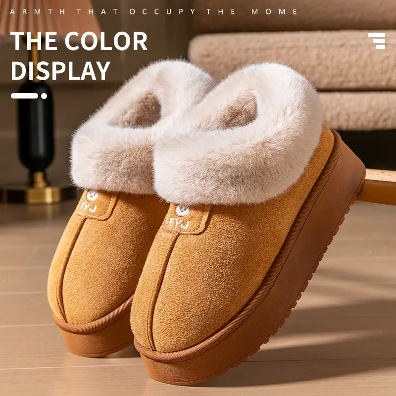 New Style Cotton Slippers Women's Winter Outfit Couple's Cotton Shoes fleece-lined Thickened Warm Mao Mao Slippers Bag with Snow Boots