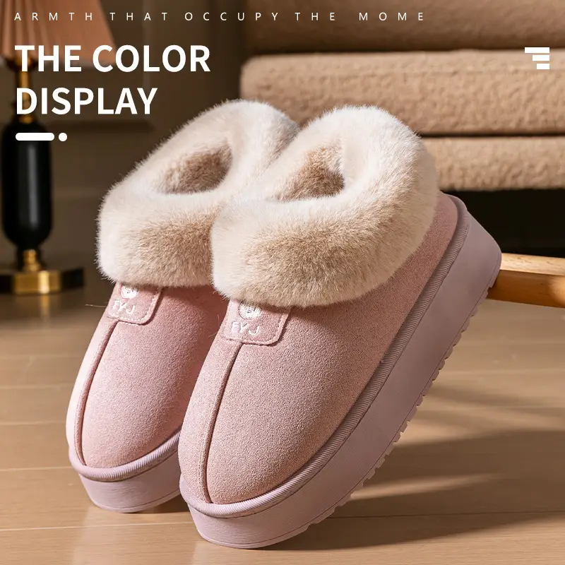 New Style Cotton Slippers Women's Winter Outfit Couple's Cotton Shoes fleece-lined Thickened Warm Mao Mao Slippers Bag with Snow Boots