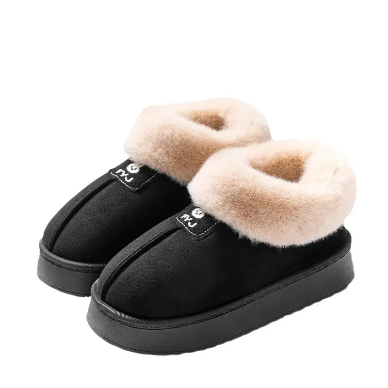 Cotton Slippers for Women in Winter, Simple, Can Be Worn Outside, Heel Snow Boots, Fleece-Lined, Thickeneded, Warm Furry Slippers, Couple Cotton Shoes
