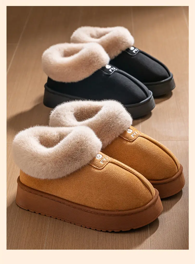 Cotton Slippers for Women in Winter, Simple, Can Be Worn Outside, Heel Snow Boots, Fleece-Lined, Thickeneded, Warm Furry Slippers, Couple Cotton Shoes — feature 12