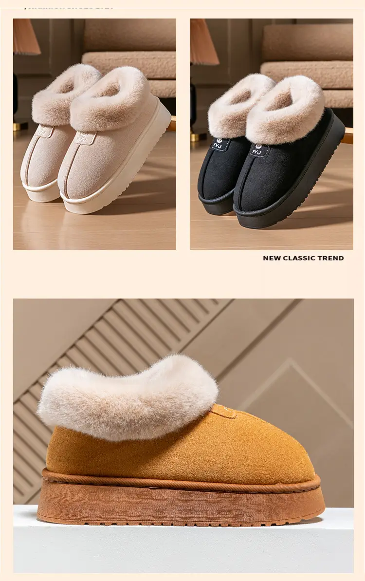 Cotton Slippers for Women in Winter, Simple, Can Be Worn Outside, Heel Snow Boots, Fleece-Lined, Thickeneded, Warm Furry Slippers, Couple Cotton Shoes — feature 13