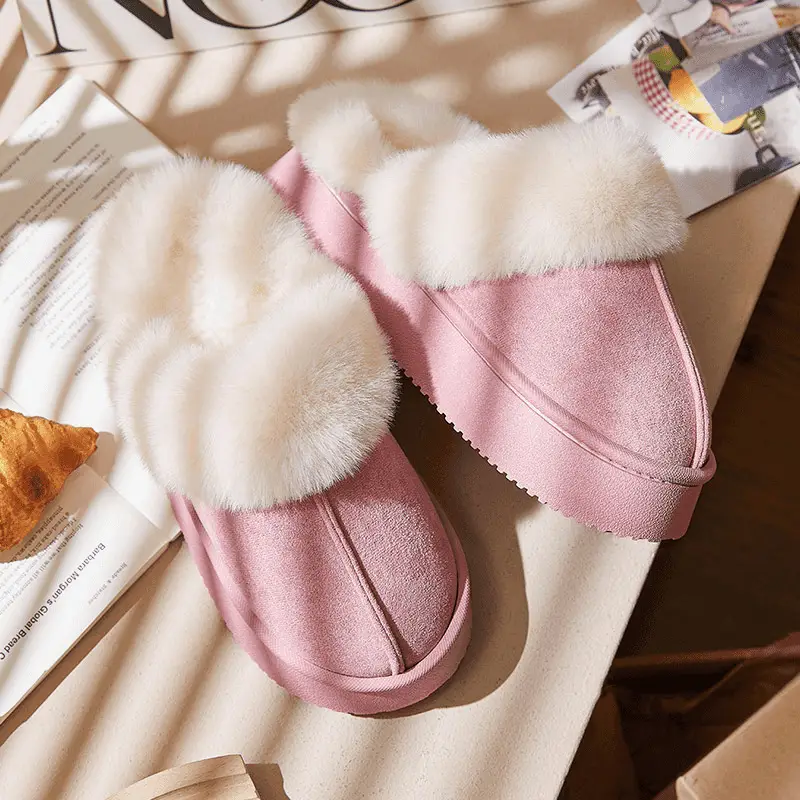 Cotton Slippers for Women in Winter, Simple, Can Be Worn Outside, Heel Snow Boots, Fleece-Lined, Thickeneded, Warm Furry Slippers, Couple Cotton Shoes