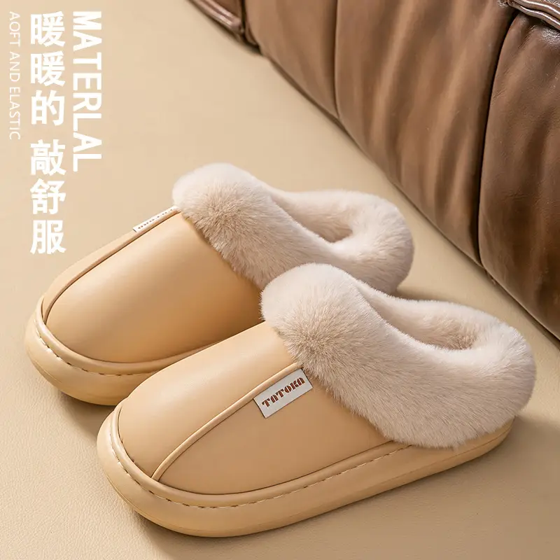Cotton Slippers for Women in Winter, Simple, Can Be Worn Outside, Heel Snow Boots, Fleece-Lined, Thickeneded, Warm Furry Slippers, Couple Cotton Shoes