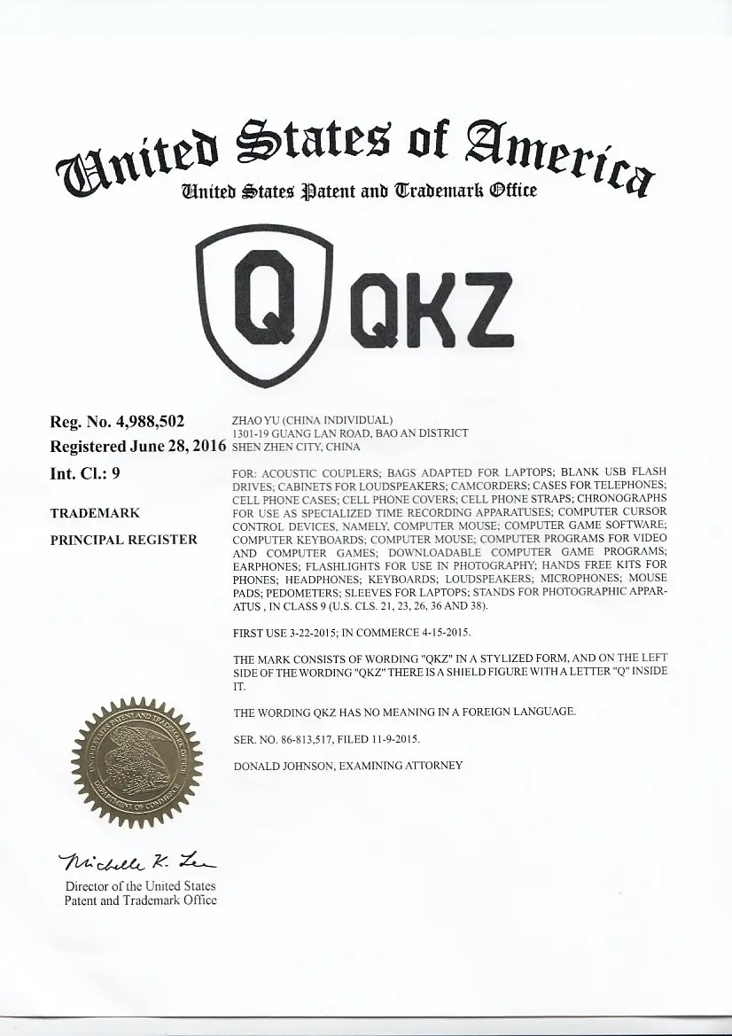 QKZ 美国商标