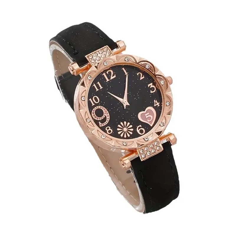 Popular Foreign Trade Item: Women's Diamond-Encrusted English-Style Watch Set, Fashionable and Versatile Student Leather Belt Bracelet 6-Piece Set