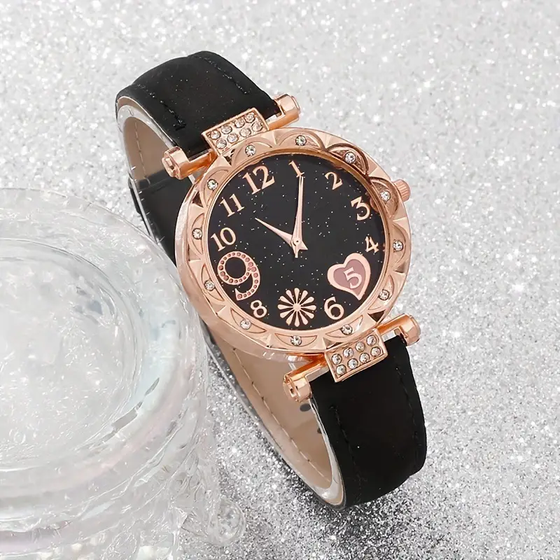 Popular Foreign Trade Item: Women's Diamond-Encrusted English-Style Watch Set, Fashionable and Versatile Student Leather Belt Bracelet 6-Piece Set — feature 3
