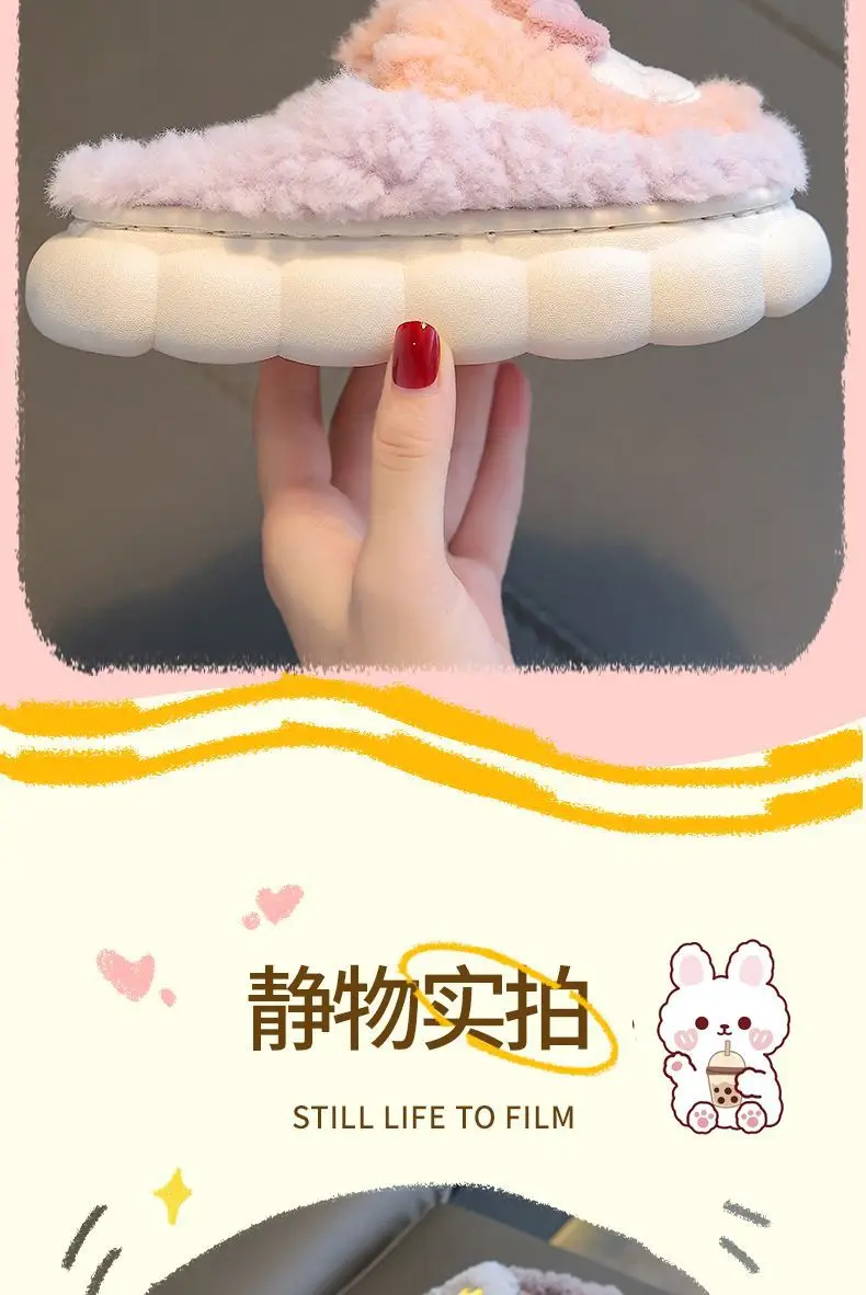 New girls' cotton slippers autumn and winter non-slip children's slippers girls baby bag with warm home cotton shoes cute — feature 12