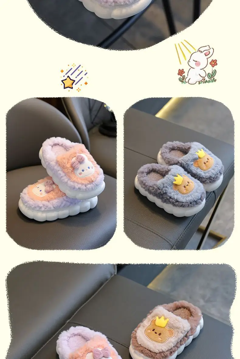 New girls' cotton slippers autumn and winter non-slip children's slippers girls baby bag with warm home cotton shoes cute — feature 16
