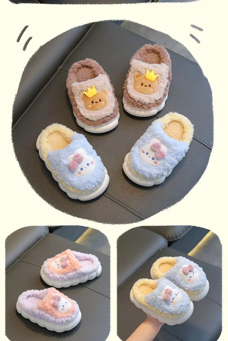 New girls' cotton slippers autumn and winter non-slip children's slippers girls baby bag with warm home cotton shoes cute — feature 18