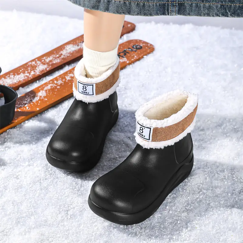 New cross-border women's all-match mid-barrel rain boots waterproof thick-soled rain shoes simple fleece-lined warm non-slip shoes work shoes - Image 12