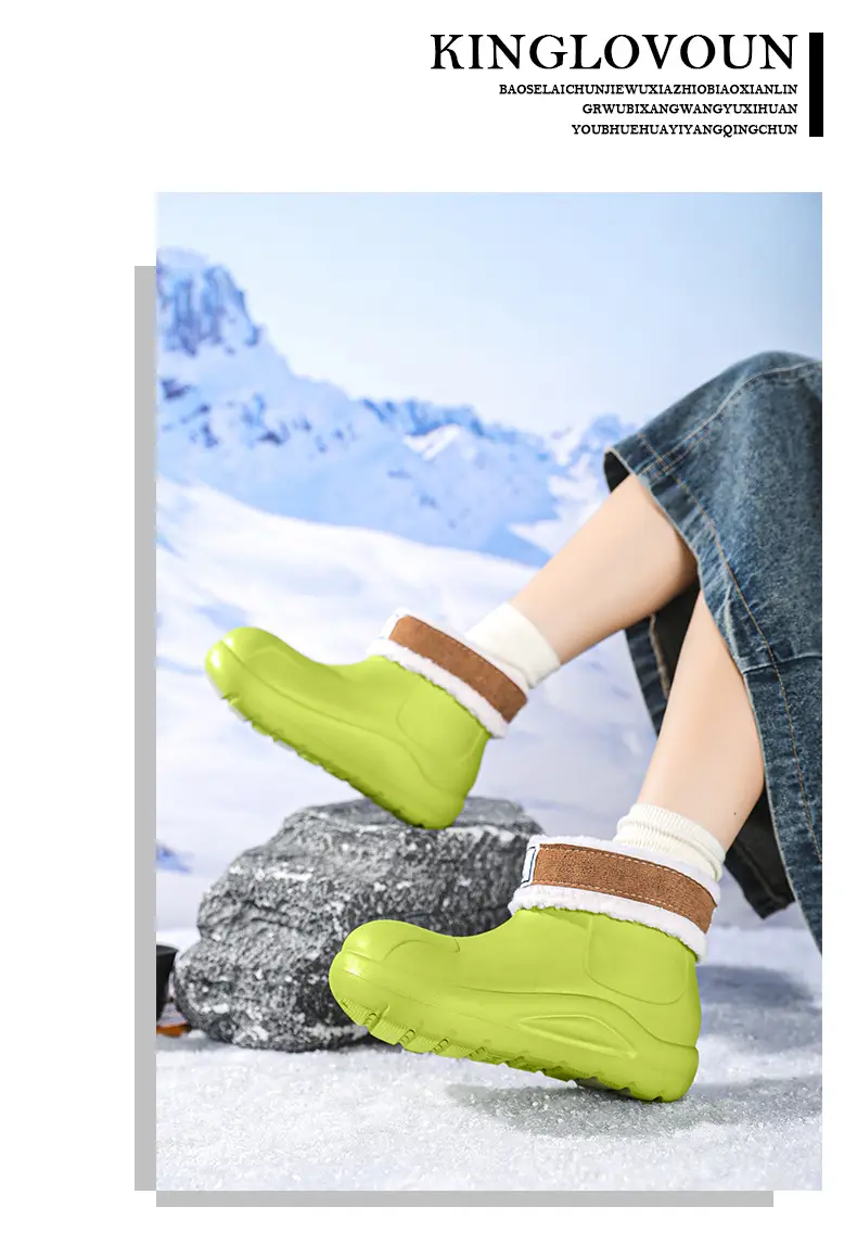 New cross-border women's all-match mid-barrel rain boots waterproof thick-soled rain shoes simple fleece-lined warm non-slip shoes work shoes — feature 17