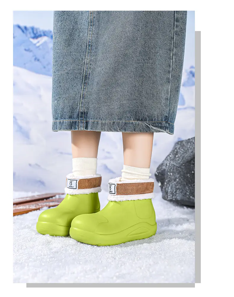 New cross-border women's all-match mid-barrel rain boots waterproof thick-soled rain shoes simple fleece-lined warm non-slip shoes work shoes — feature 18