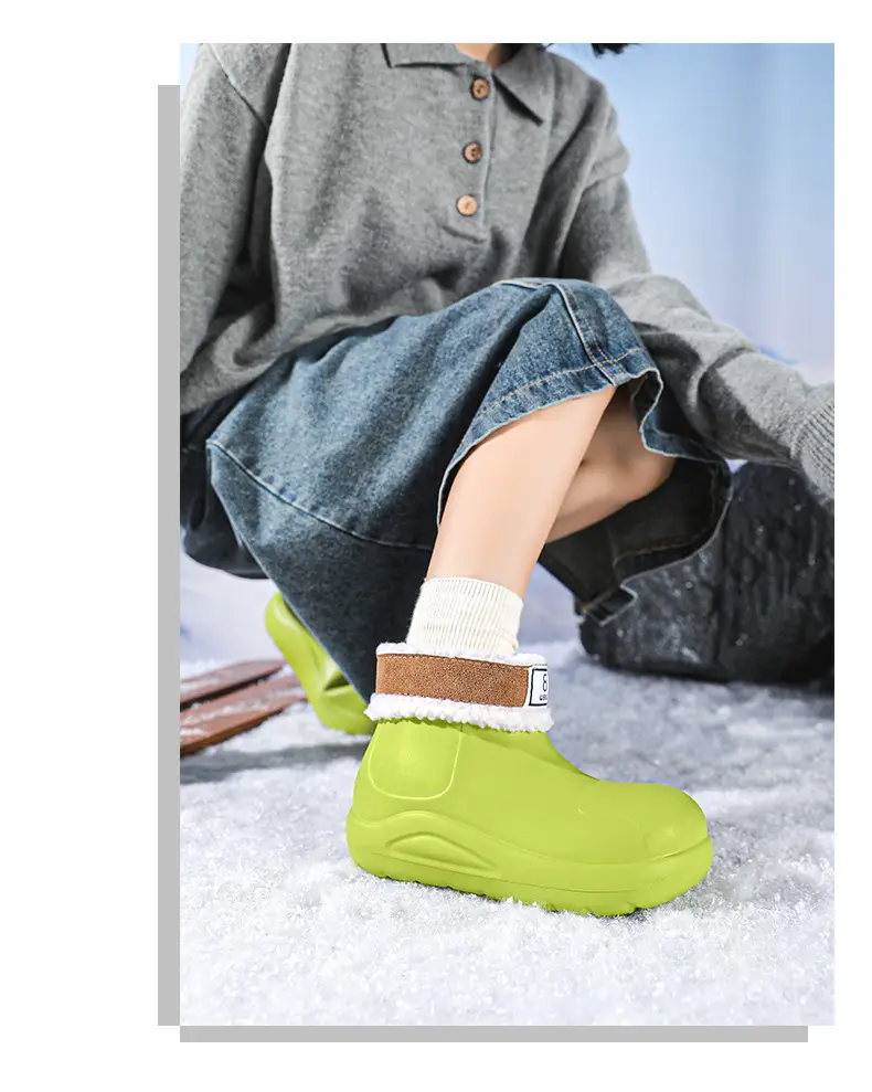 New cross-border women's all-match mid-barrel rain boots waterproof thick-soled rain shoes simple fleece-lined warm non-slip shoes work shoes — feature 19